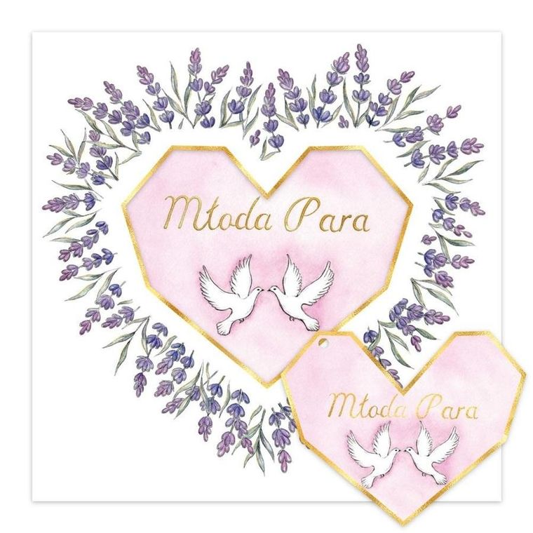 Karnet, ślub, lawendowe serce