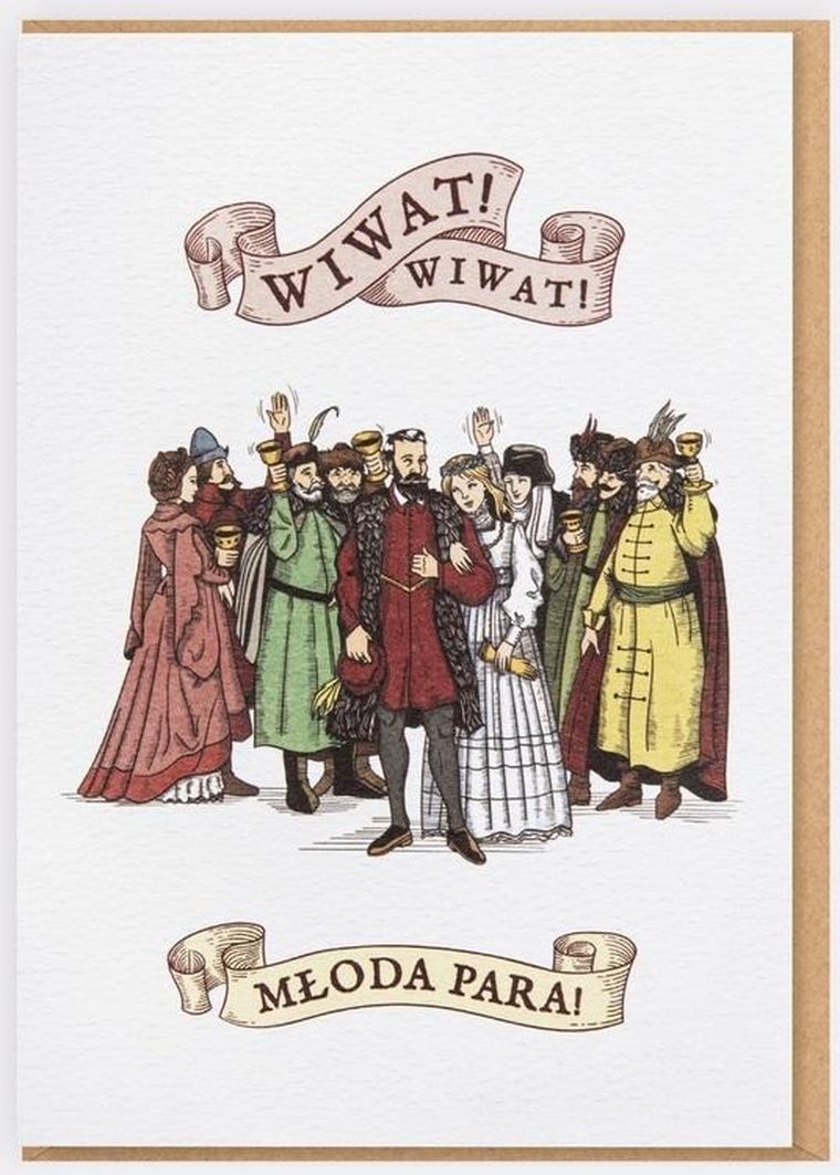 Karnet ślub, wiwat! wiwat! młoda para!