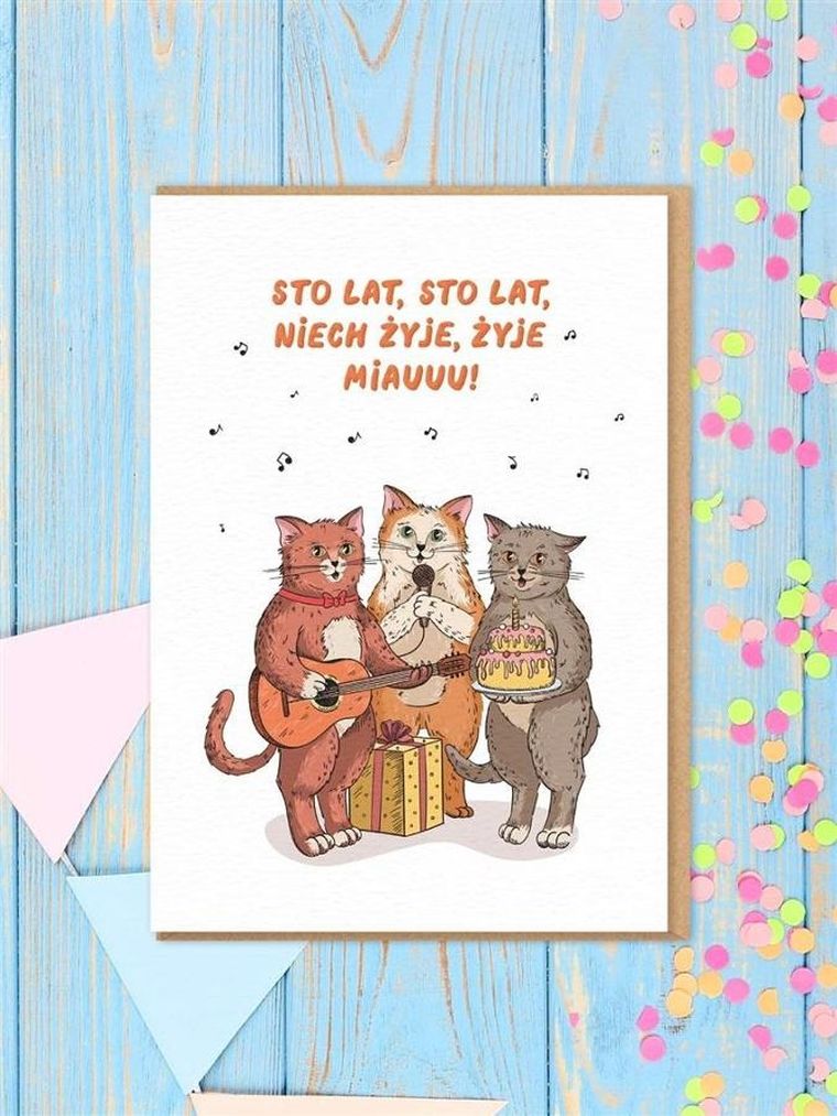Karnet urodziny, koty sto lat