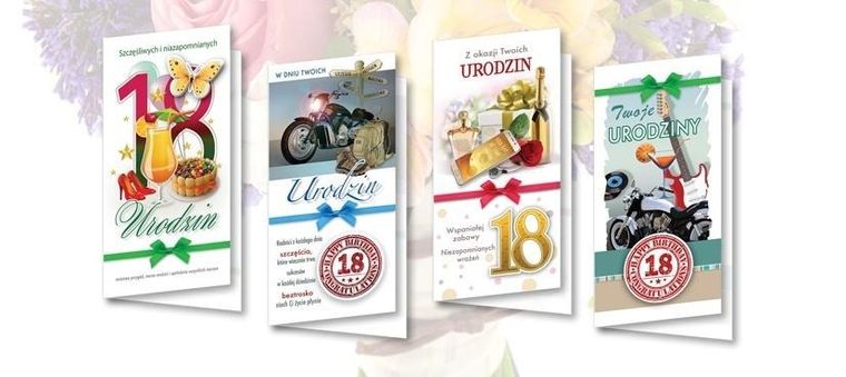 Karnet złocony, 18 Urodziny mix, 10 szt.