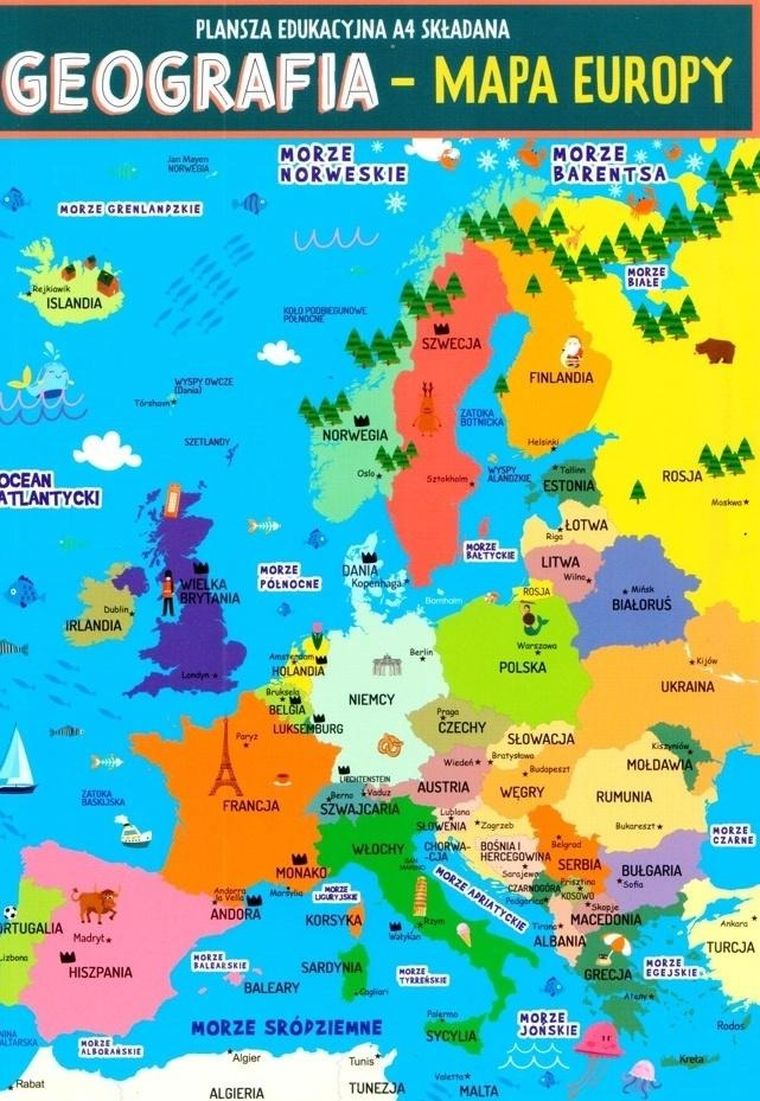Karta edukacyjna. Geografia. Mapa Europy