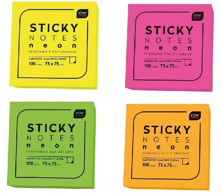 Karteczki samoprzylepne, neon, 75-75 mm