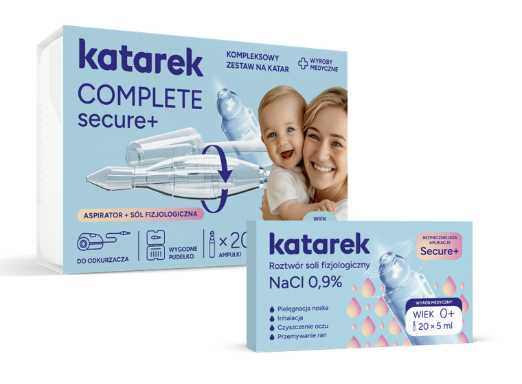 Katarek, Complete Secure+, zestaw na katar, aspirator do nosa + roztwór soli fizjologicznej 0,9%, 20-5 ml