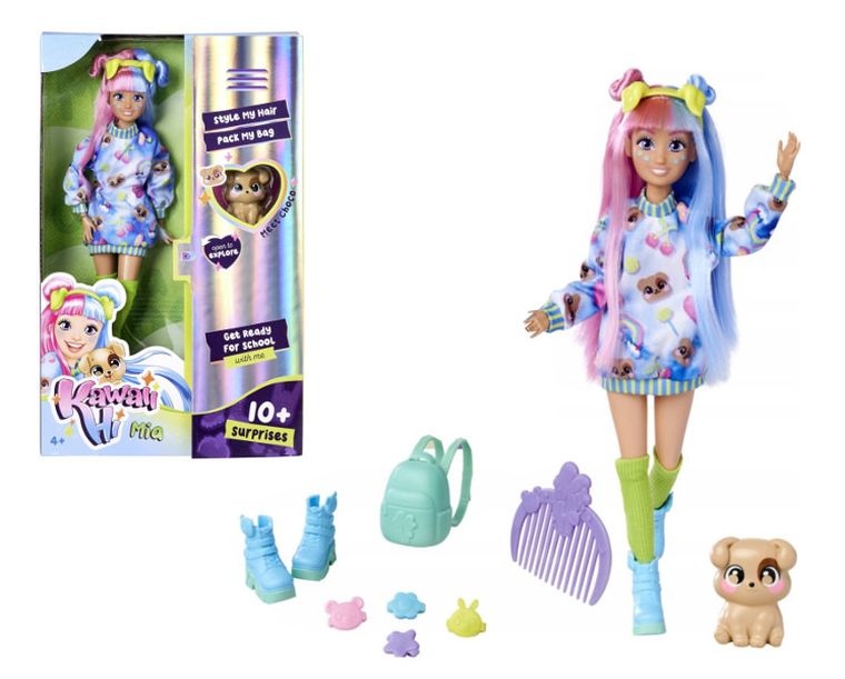Kawaii Hi, Mia i Choco, lalka z figurką pieska, zestaw z akcesoriami