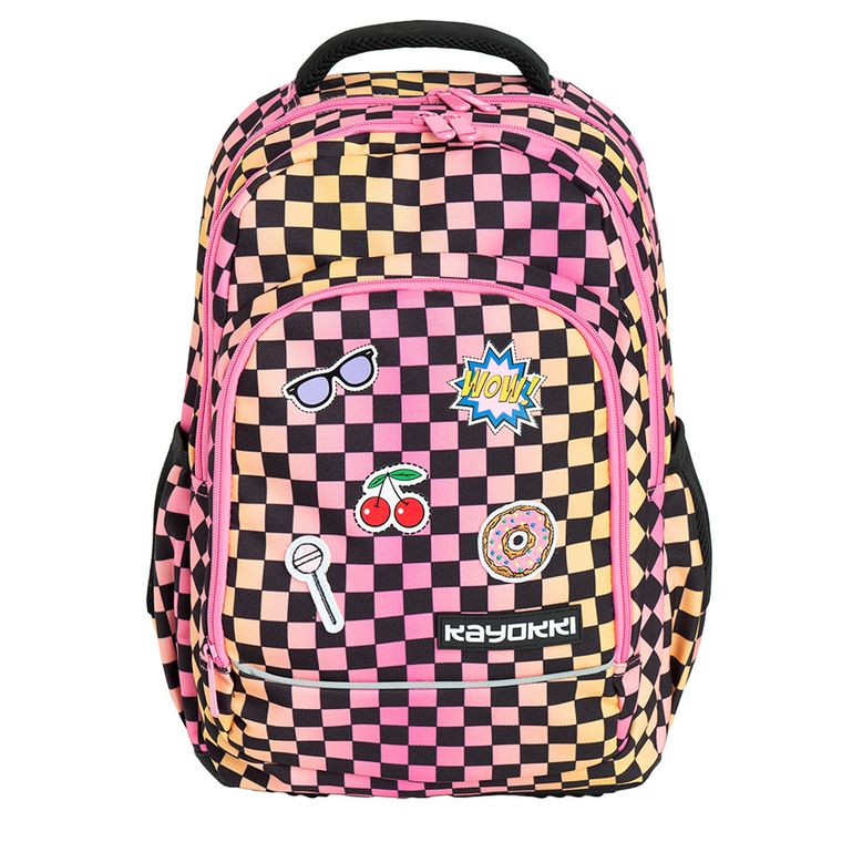Kayokki, plecak szkolny, 2-komorowy, Szachownica różowo-pomarańczowa