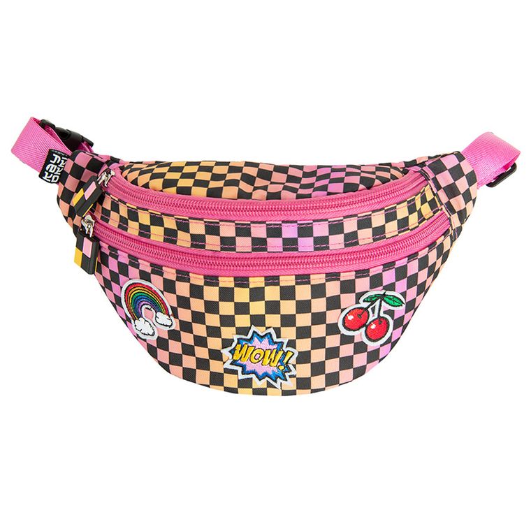 Kayokki, saszetka na biodra, Szachownica, różowo-pomarańczowa
