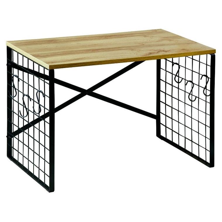 Kesper, metalowa półka kuchnna z haczykami i dębowym dekorem, 52-32,5 cm