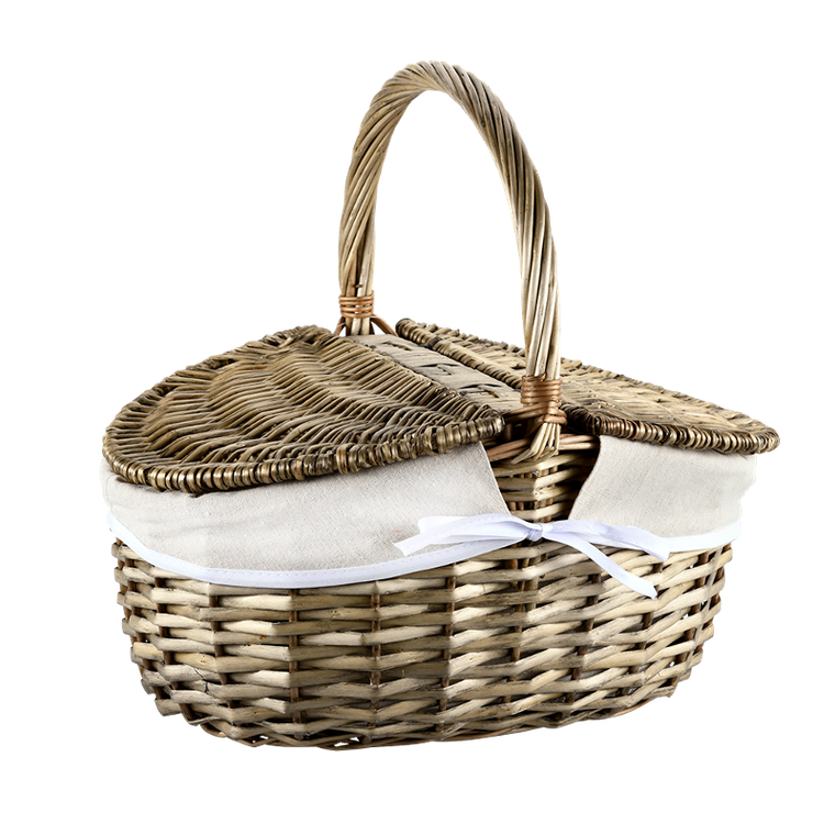 Kesper, wiklinowy koszyk piknikowy z pokrywką i materiałową wyściółką, 40-28 cm
