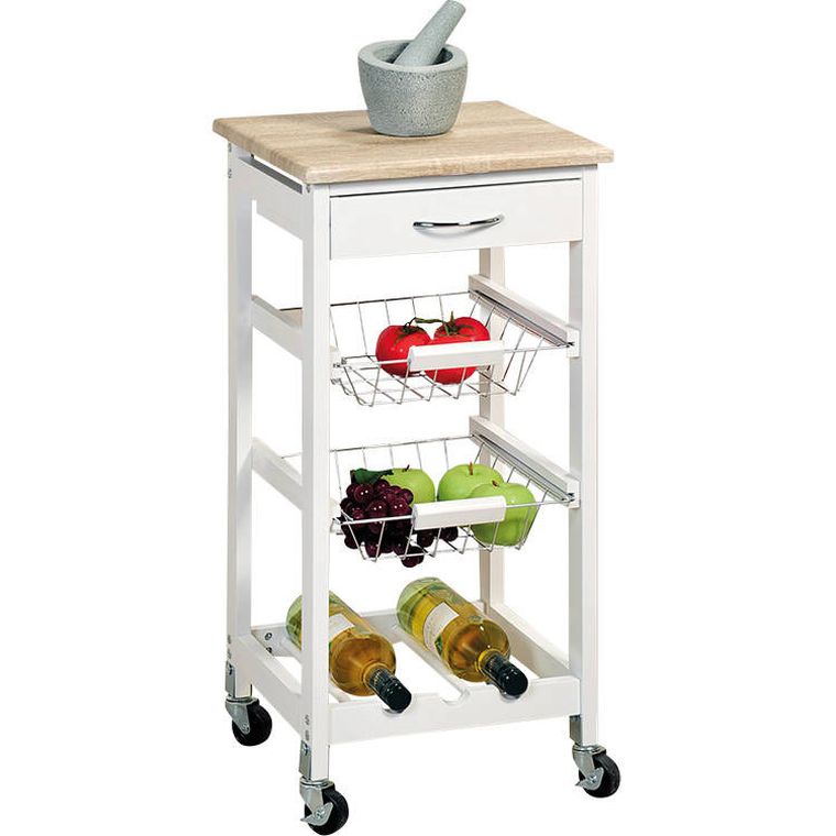 Kesper, wózek kuchenny trzypoziomowy, z miejscem na butelki i szufladą, biały