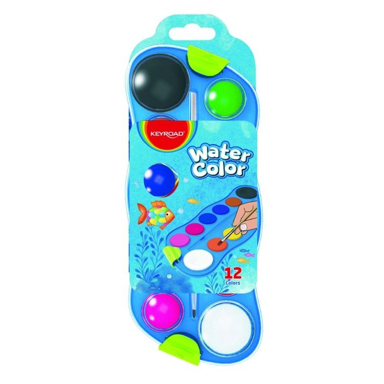 Keyroad, farby akwalerowe z pędzelkiem, 12 kolorów