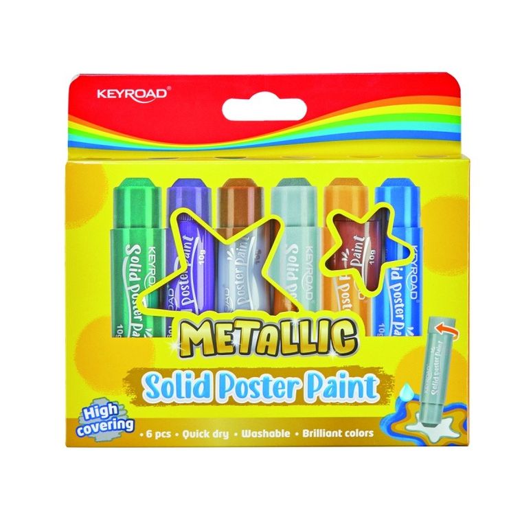 Keyroad, farby plakatowe w sztyfcie, metaliczne, 6 kolorów