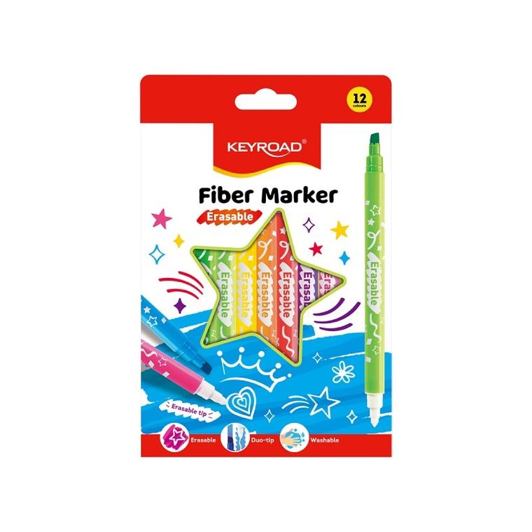 Keyroad, Fiber Marker, flamastry wymazywalne, 12 kolorów