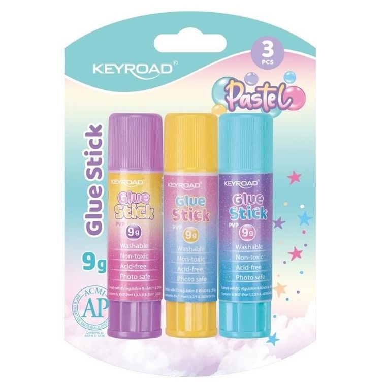 Keyroad, klej w sztyfcie, pastel, 9g, 3 szt.