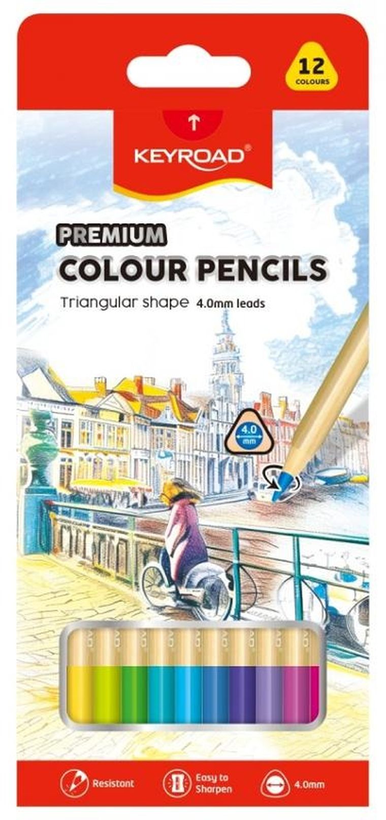 Keyroad, kredki ołówkowe, trójkątne, 12 kolorów