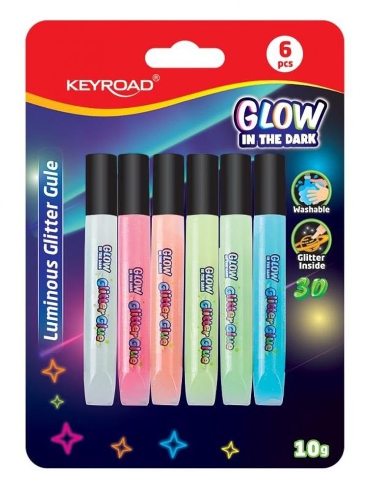 Keyroad, Luminious, klej brokatowy fluorescencyjny, 6 kolorów