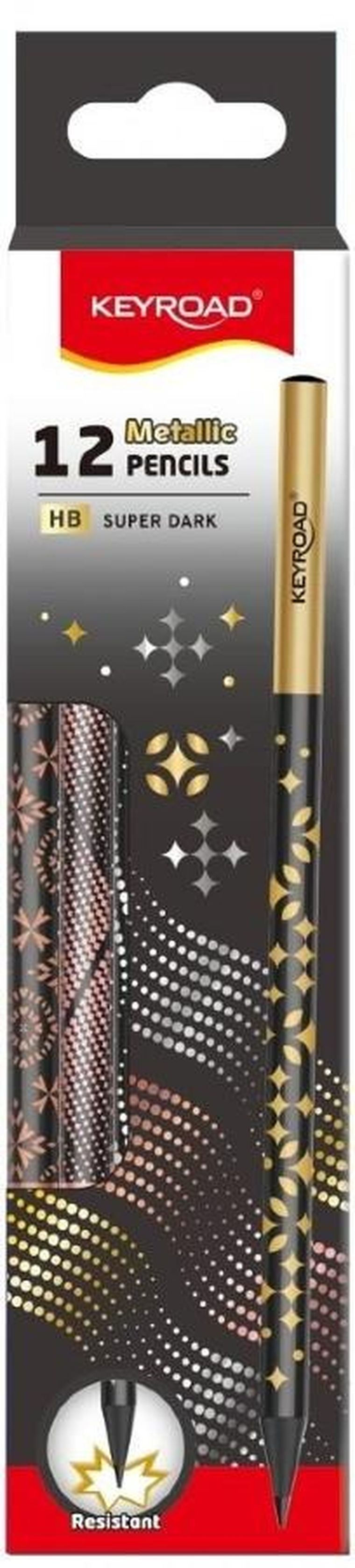 Keyroad, Metallic, ołówek okrągły, czarne drewno, 12 szt.