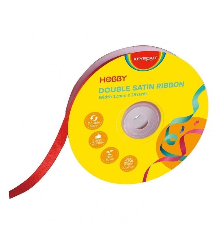 Keyroad, wstążka, podwójna satynowa czerwona, 12mmx22,86m