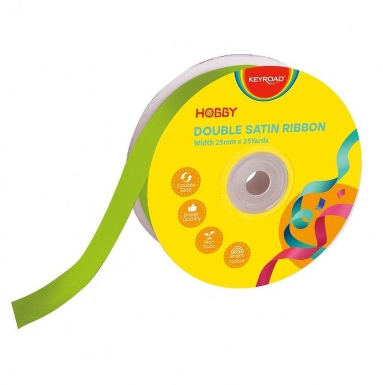 Keyroad, wstążka podwójna, satynowa, zielona, 25 mm x 22,86 m