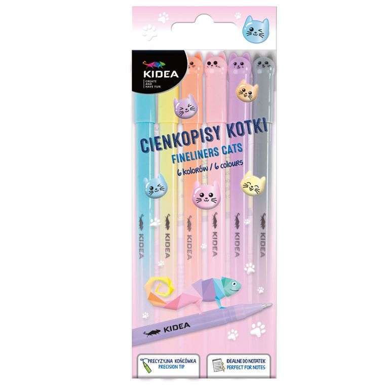 Kidea, cienkopisy, 6 kolorów, kotki