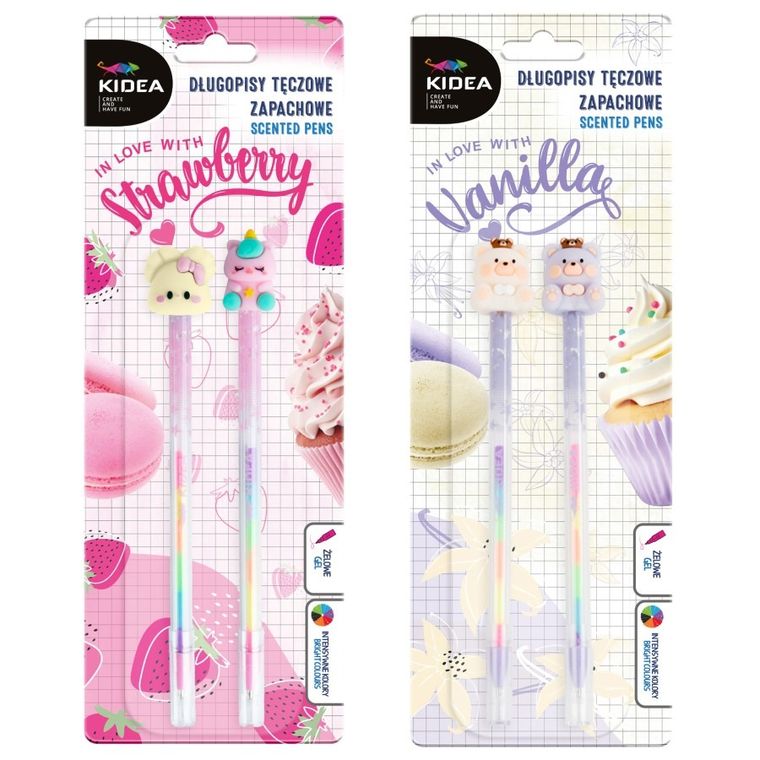 Kidea, długopisy zapachowe, tęczowe, z figurką, 2 szt.