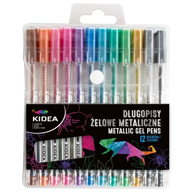 Kidea, długopisy żelowe, metaliczne, 12 kolorów