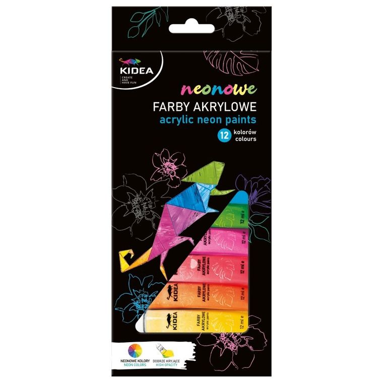 Kidea, farby akrylowe, neonowe, 12-12ml