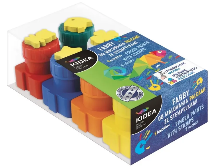 Kidea, farby do malowania palcami, ze stempelkami, 8 szt.