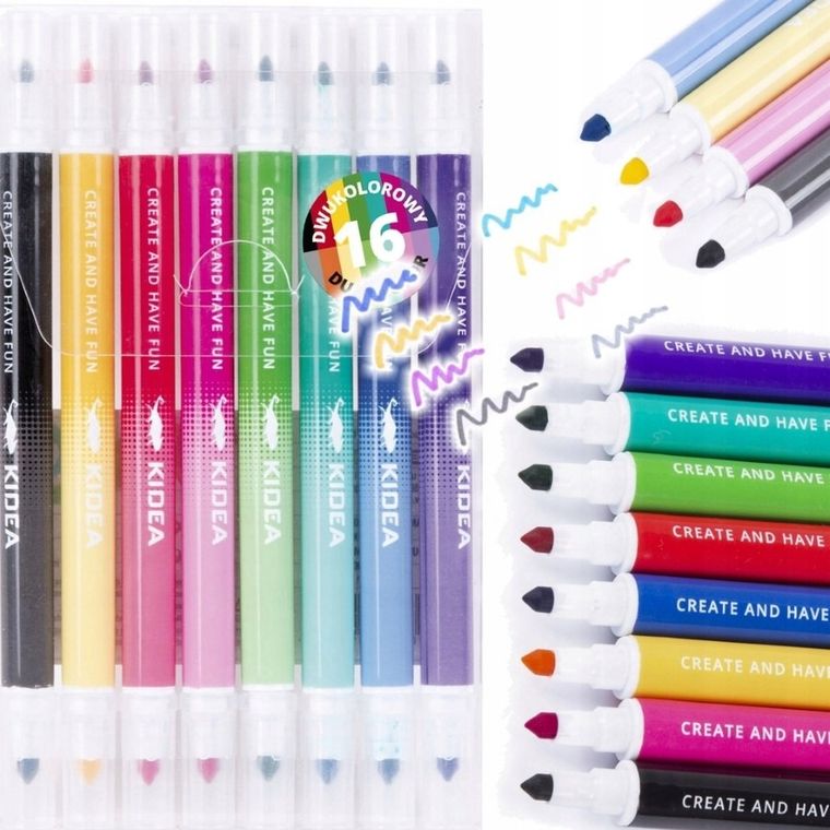 Kidea, flamastry dwukolorowe, 16 kolorów
