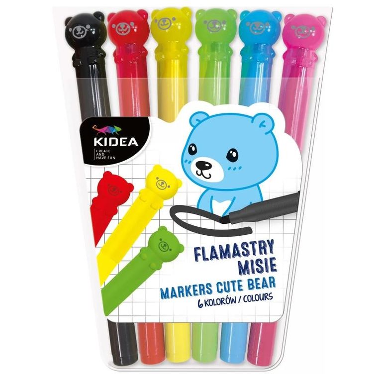 Kidea, flamastry, misie, 6 kolorów