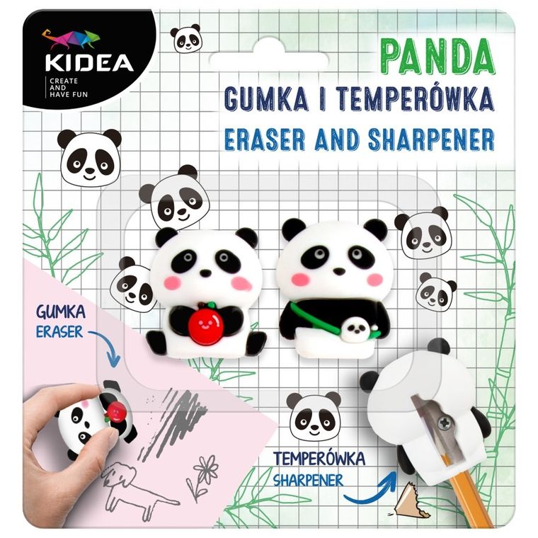 Kidea, gumka do ścierania + temperówka, panda