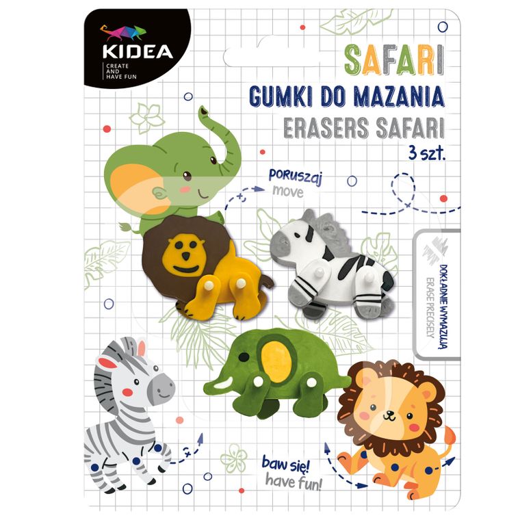 Kidea, gumki do mazania, safari, 3 szt.