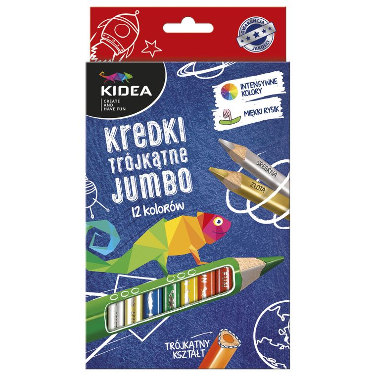 Kidea, Jumbo, kredki ołówkowe trójkątne, 12 kolorów