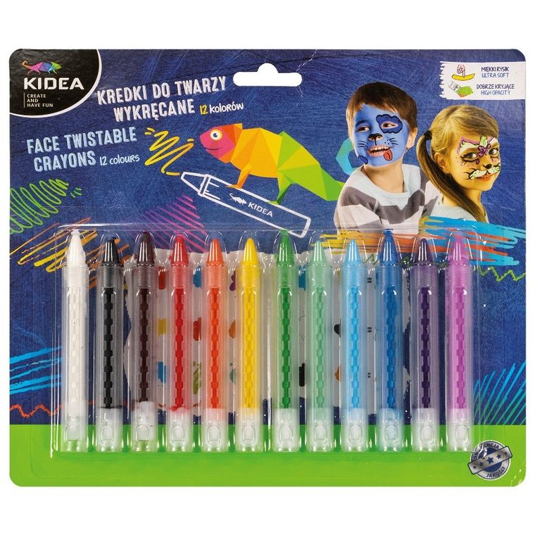 Kidea, kredki do twarzy wykręcane, 12 kolorów