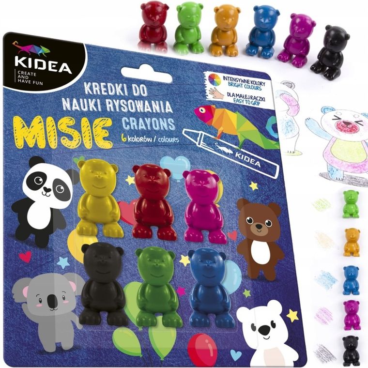 Kidea, kredki misie do nauki rysowania, 6 kolorów