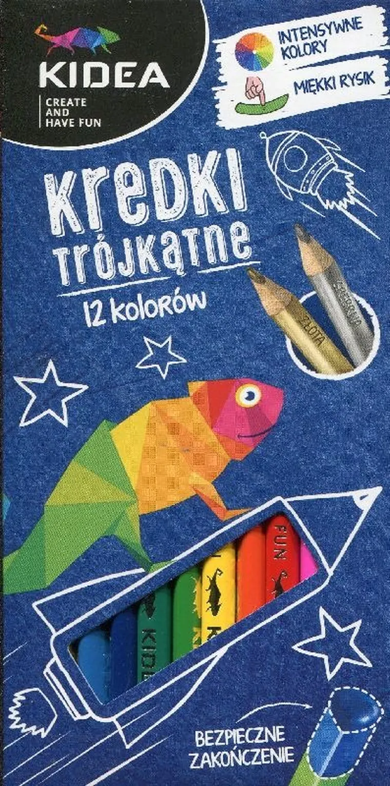 Kidea, kredki ołówkowe trójkątne, 12 kolorów