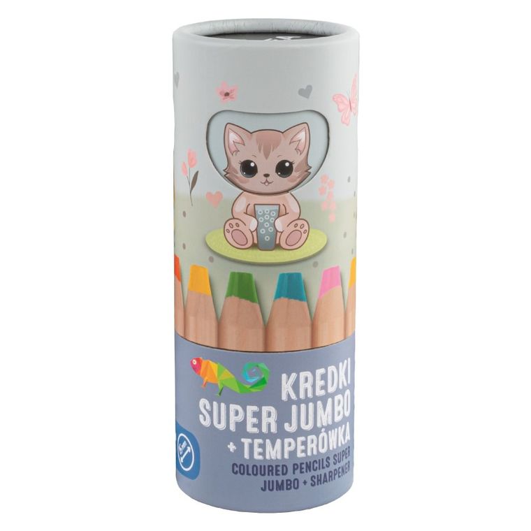 Kidea, Kredki Super Jumbo, 8 kolorów, zestaw z temperówką