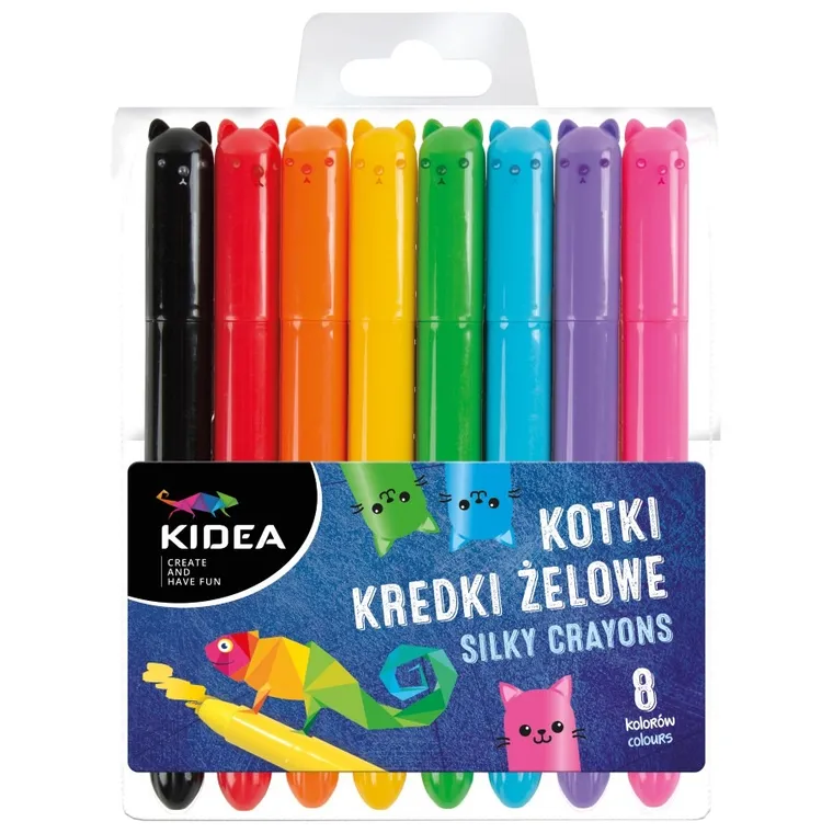 Kidea, kredki żelowe, kotki, 8 kolorów