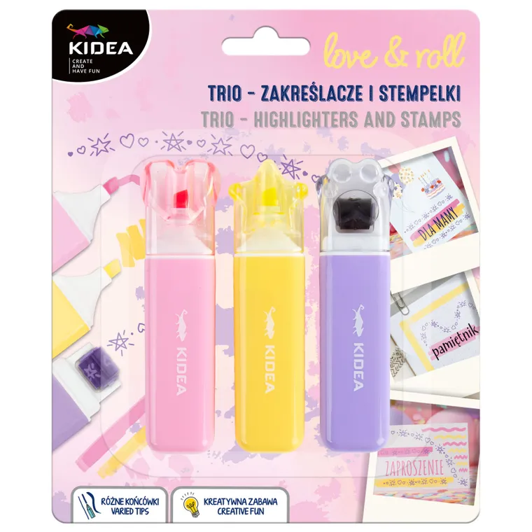 Kidea, Love & Roll, zakreślacze i stempelki, 3 szt.