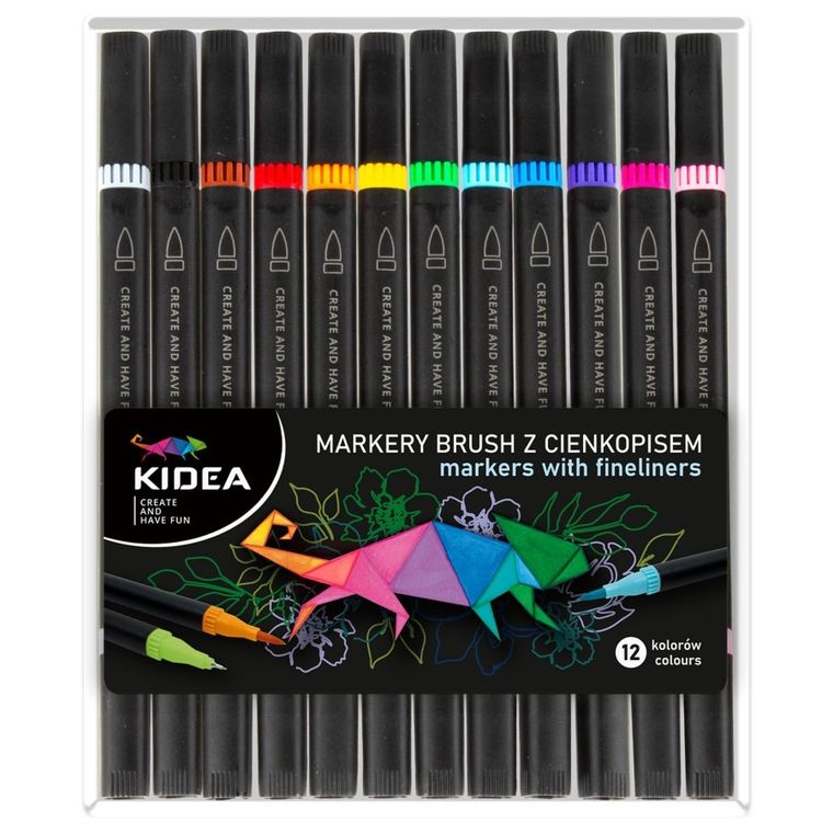 Kidea, markery brush z cienkopisem, 12 kolorów