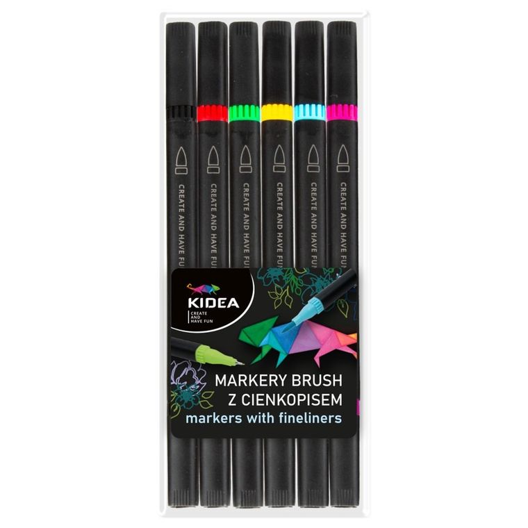Kidea, markery brush z cienkopisem, 6 kolorów