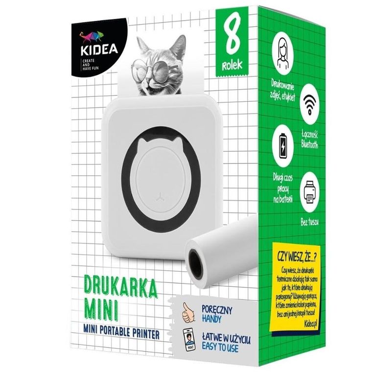 Kidea, Mini drukarka termicz bluetooth, biała