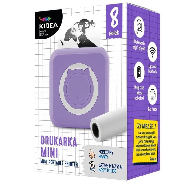 Kidea, Mini drukarka termicz bluetooth, fioletowa