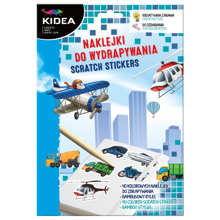Kidea, naklejki do wydrapywania, pojazdy