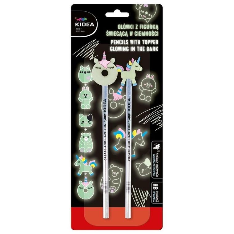 Kidea, ołówek HB z figurka, świecące w ciemności, 2 szt.