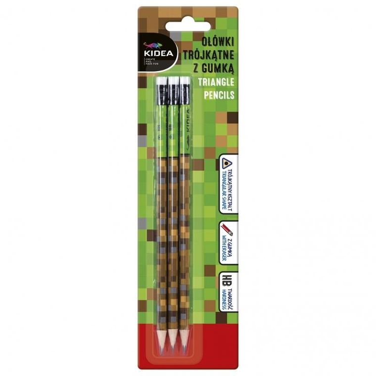 Kidea, ołówki HB z gumką, 3 szt.