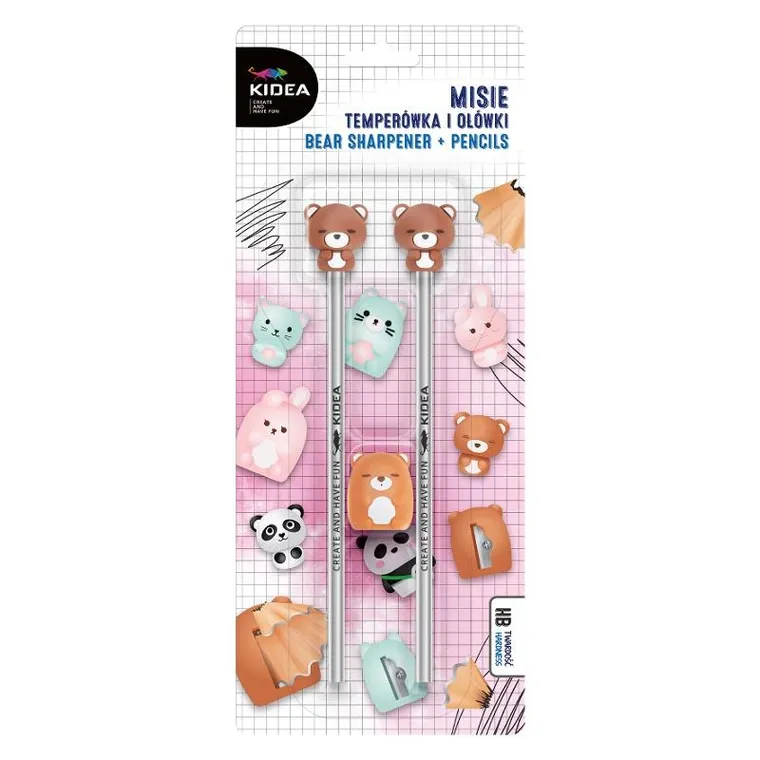 Kidea, ołówki HB z temperówką i figurką, misie, 2 szt.