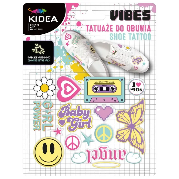 Kidea, tatuaże do obuwia, świecące w ciemności, good vibes