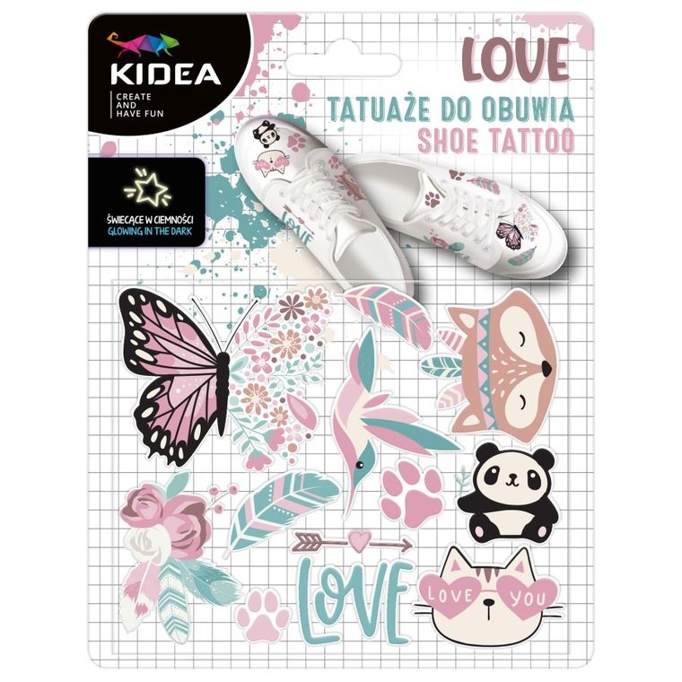 Kidea, tatuaże do obuwia, świecące w ciemności, love