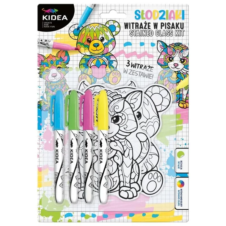 Kidea, witraże z markerami, misie, 4 kolory