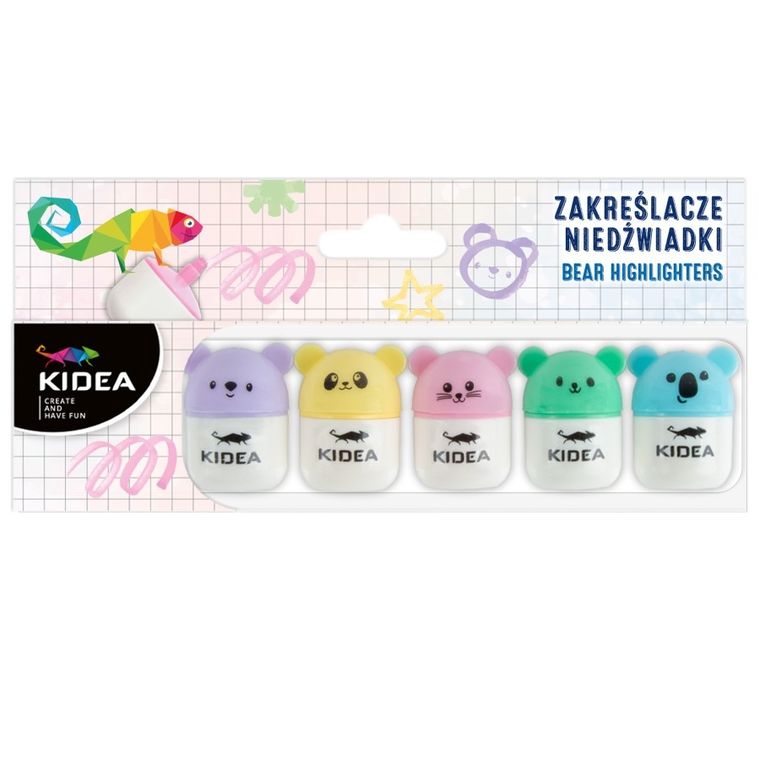 Kidea, zakreślacze, niedźwiadki, 5 kolorów